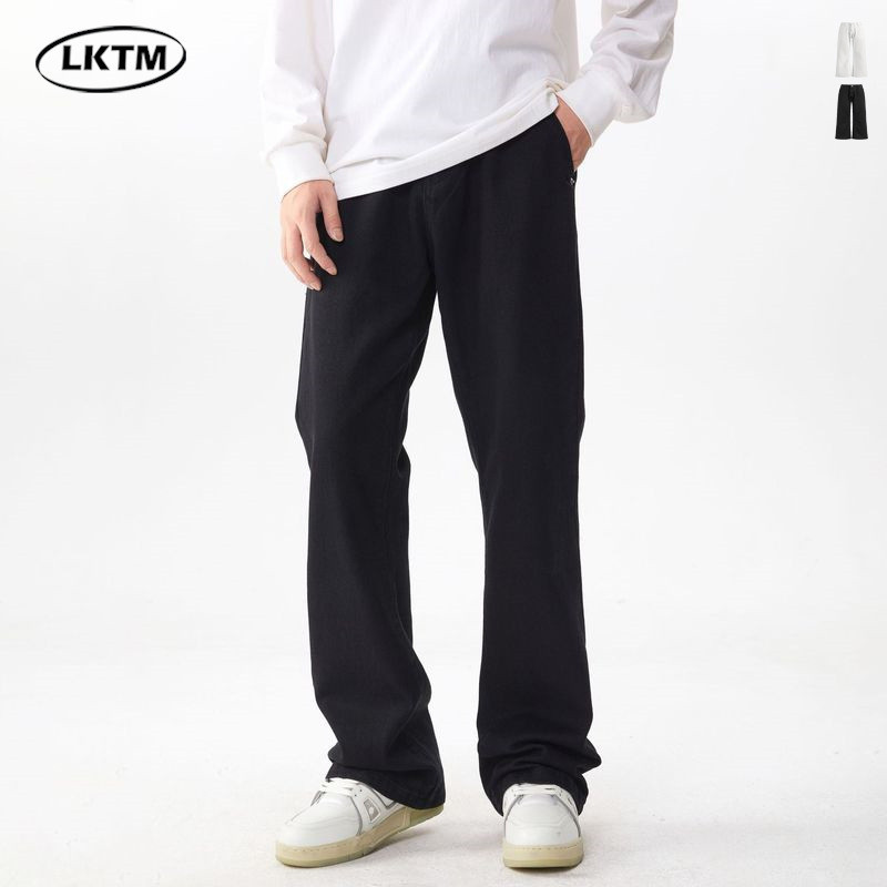 jinn jeans กางเกงยีนส์ขายาว LKTM ผู้ชาย # ใหม่สีดำกางเกงยีนส์ผู้ชายขากว้างหลวมสไตล์อเมริกัน cleanfit
