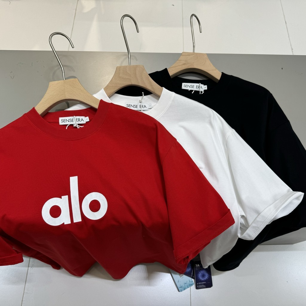 AOL ใหม่ 100% Xinjiang Long Staple Cotton Letter พิมพ์เสื้อยืดแขนสั้นผู้ชายอินเทรนด์รอบคอครึ่งแขนเสื