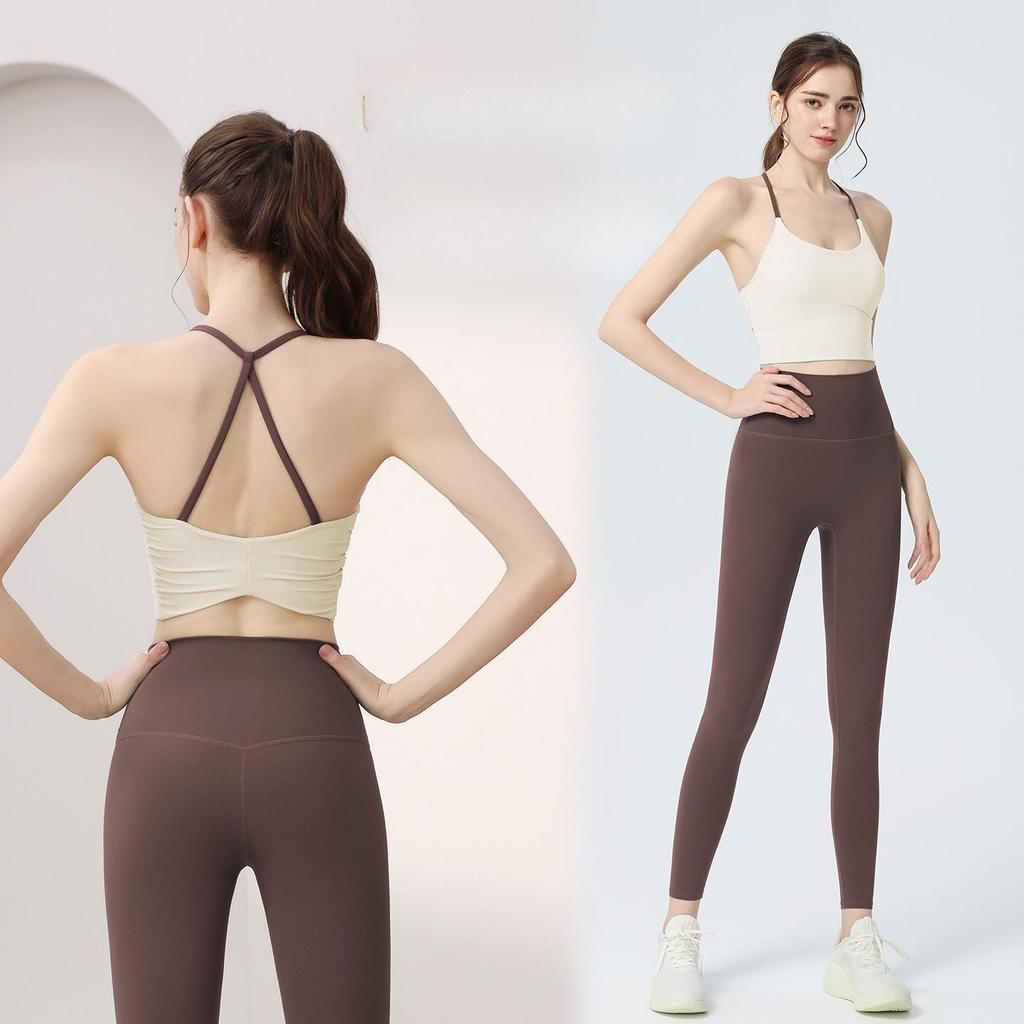 SHQX ผู้หญิง Racerback ชุดออกกําลังกายเอวสูง Tummy Control Leggings 4-Way ยืดกางเกงโยคะ + Matching Bra Sweat-Wiking สําหรับวิ่งและโยคะร้อน
