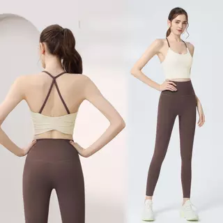 SHQX ผู้หญิง Racerback ชุดออกกําลังกายเอวสูง Tummy Control Leggings 4-Way ยืดกางเกงโยคะ + Matching Bra Sweat-Wiking สําหรับวิ่งและโยคะร้อน