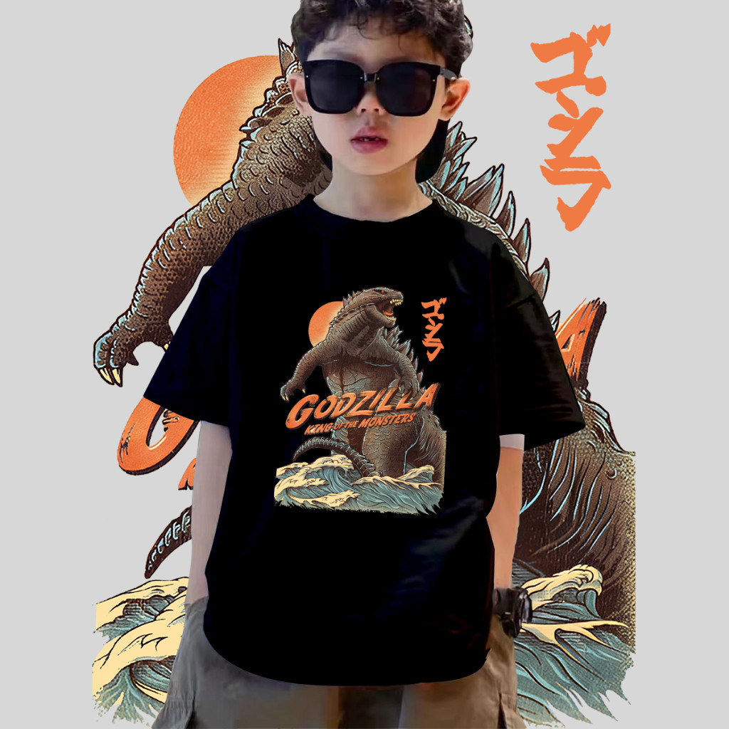 เสื้อยืดเด็ก  เสื้อยืดคอกลมสกรีนลายก็อตซิลล่า GODZILLA เสื้อยืดคอตตอน 100cm-150cmS-5XL