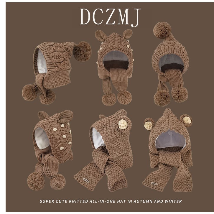 [1-10 ปี] เด็กหมวกผ้าพันคอหนึ่งฤดูหนาวที่อบอุ่นชายหญิงถักโรงเรียนป้องกันหูหมวกนักเรียนหมวกทําด้วยผ้า