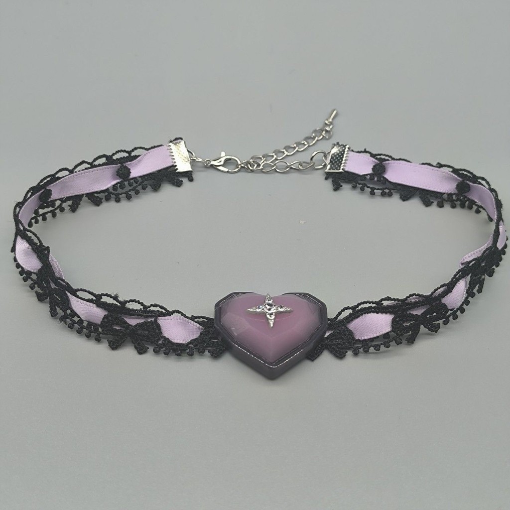 {Sweet Cool Little Purple} y2k Hot Girl Style ริบบิ้นสีม่วง Lace Heart {Sweet Cool Little Purple} y2