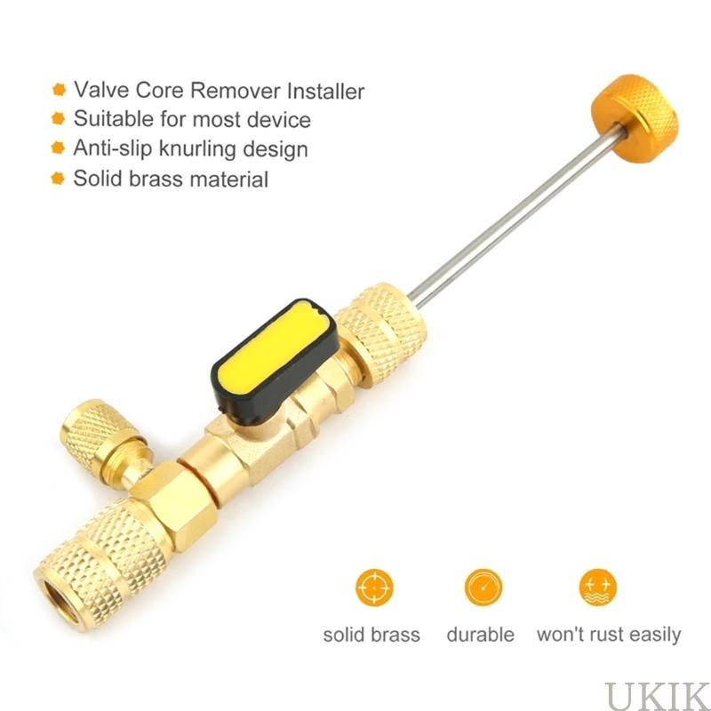 UKIK สําหรับเครื่องมือกําจัดแกนวาล์ว HVAC สําหรับวาล์ว Core Remover พร้อม Dual 1 4 และ 5 16 พอร์ตบริ