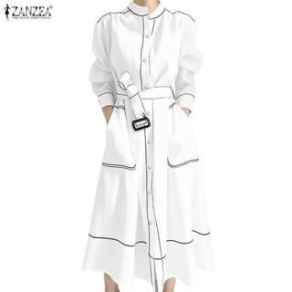 ZANZEA ซานเซีย ชุดเดรสยาวแขนยาวคอลูกเรือสตรีทเกาหลีสําหรับผู…