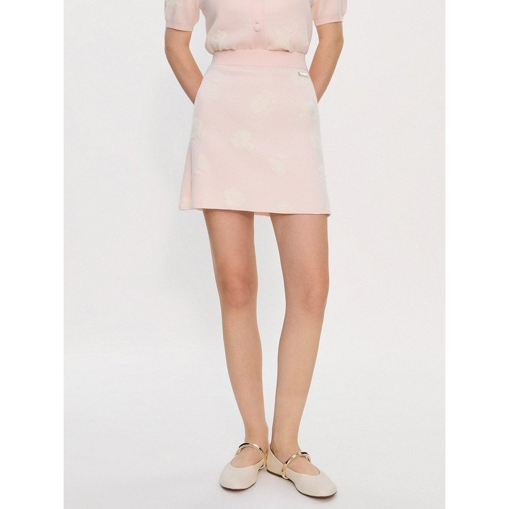 [Pomelo] Pomelo. x Janesuda กระโปรงผ้าถักลายดอกไม้ / Pomelo. x Janesuda Floral Knit Skirt