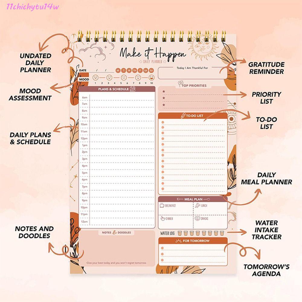 CHICHYTU14W To Do List Notepad, แบบพกพา 52 แผ่นกําหนดเวลา Journal, สมุดบันทึกน่ารัก Weekly Planner ก