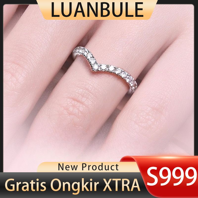 LUANBULE S999 แหวนเงิน V Shape สําหรับผู้หญิง