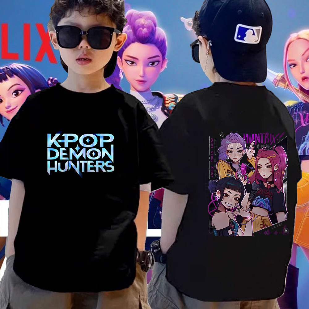 K-Pop Demon Hunters Huntrix เด็กน่ารัก เสื้อยืดสําหรับเด็กชายและเด็กหญิง ไซส์ 100-150 cm