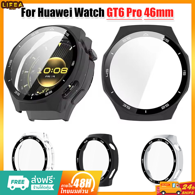 2-in-1 ฟิล์มกระจกนิรภัย + กรณีสําหรับนาฬิกา Huawei GT6 Pro 46 มม.คลุมทั้งหมด Hard PC กรอบสมาร์ทนาฬิกาป้องกันหน้าจอ Shell