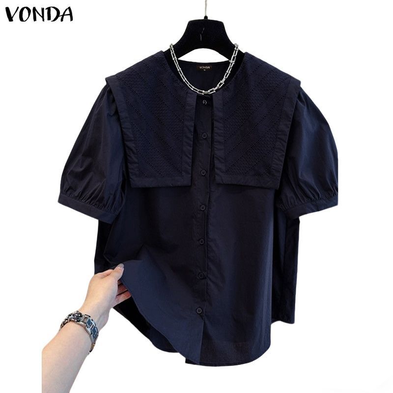 VONDA เสื้อผ้าสไตล์เกาหลี girly สำหรับผู้หญิง ดีไซน์ตุ๊กตาพัฟและงานปัก_patchwork
