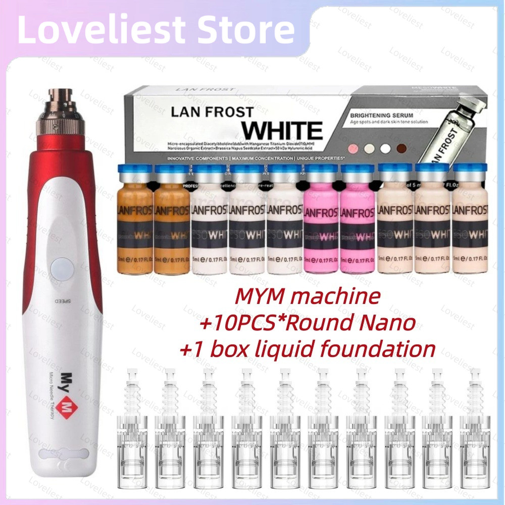 ชุดไฟฟ้ามืออาชีพบีบีครีมเรืองแสงเริ่มต้นเริ่มต้นชุดเครื่อง MYM + 1 ชิ้นรอบ Nano + 1 กล่อง Liquid Foundation
