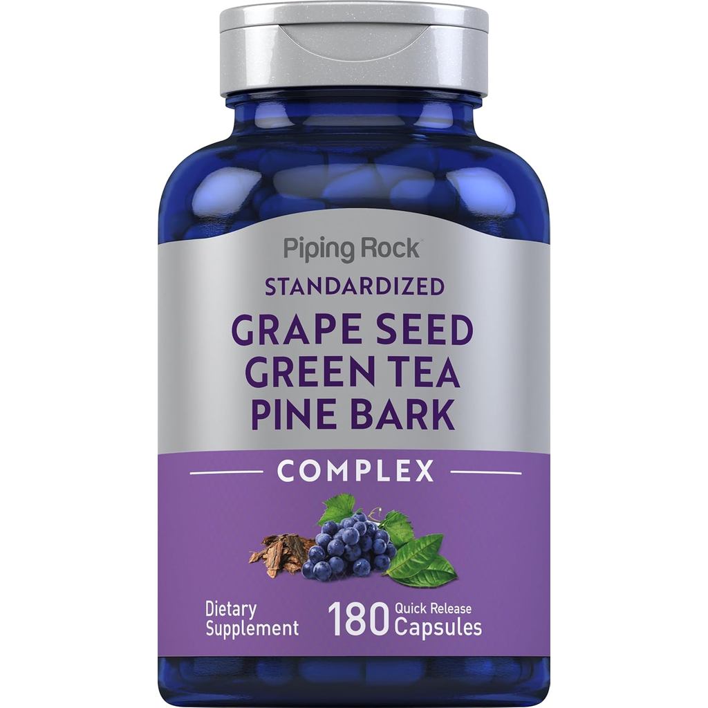 PipingRock Grape Seed, Green Tea & Pine Bark Complex (180Capsules) เมล็ดองุ่น ชาเขียว เปลือกสน