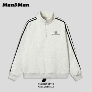 M＆M สไตล์วินเทจแบบอเมริกัน แขนยาว ปกตั้ง พิมพ์ลาย ตัดต่อสีลา…