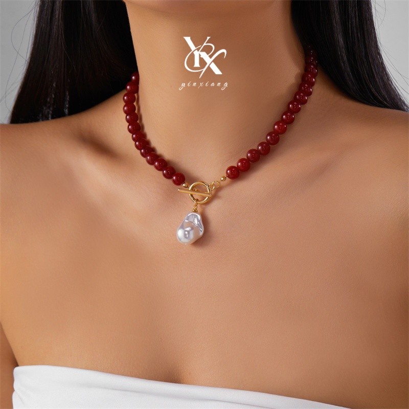 YX ไม่สม่ําเสมอ Pearl OT Clasp สร้อยคอ Y2K ความงาม Dainty Layering เครื่องประดับสําหรับผู้หญิง Minim