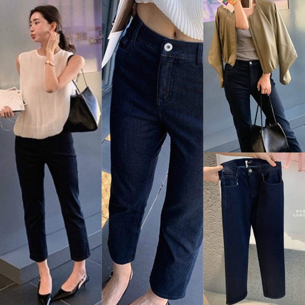 ❤ 🧵 🇰🇷 W7800 กางเกงยีนส์ ทรงเข้ารูป ผ้ายีนส์สีเข้ม ผ้ายืดหยุ่นได้ดี แฟชั่นเกาหลี TAG WG.WE 🧵🧡