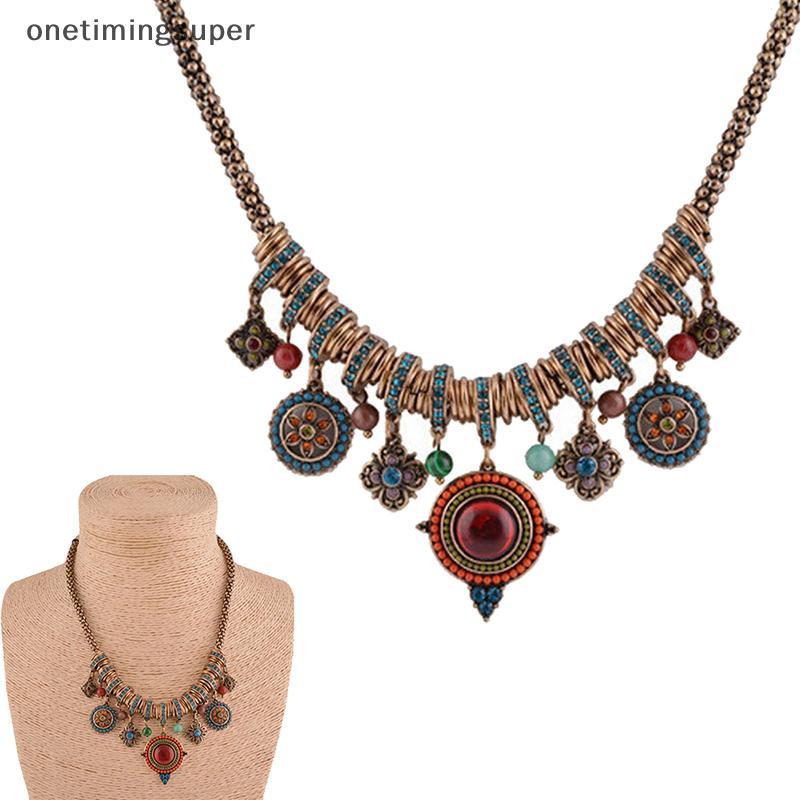 Onetimingsuper ใหม่ Gypsy ชาติพันธุ์ Tribal ตุรกี Boho Chain Bid สร้อยคอ sel จี้ Fringe OTP