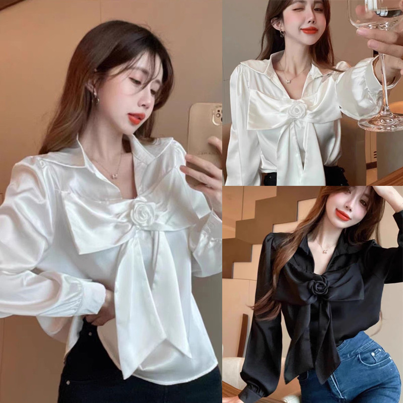 Dahong💖  เสื้อเบลาส์สำหรับผู้หญิง สไตล์เกาหลี ฤดูใบไม้ผลิฤดูใบไม้ร่วงสไตล์ใหม่เสื้อชีฟองฝรั่งเศสด้านบน  w687/8807