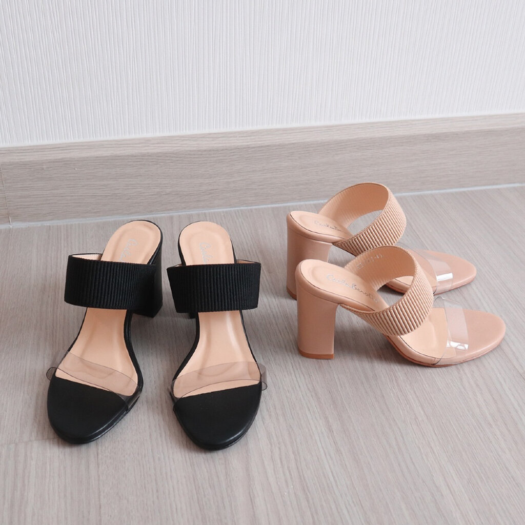 CARLA_BEROTTI คาร่าเบรอตตี้ รองเท้าส้นสูง คาดพลาสติกใส ใส่สบายแมชแต่งตัวง่าย สูง 3.5 นิ้ว TI214