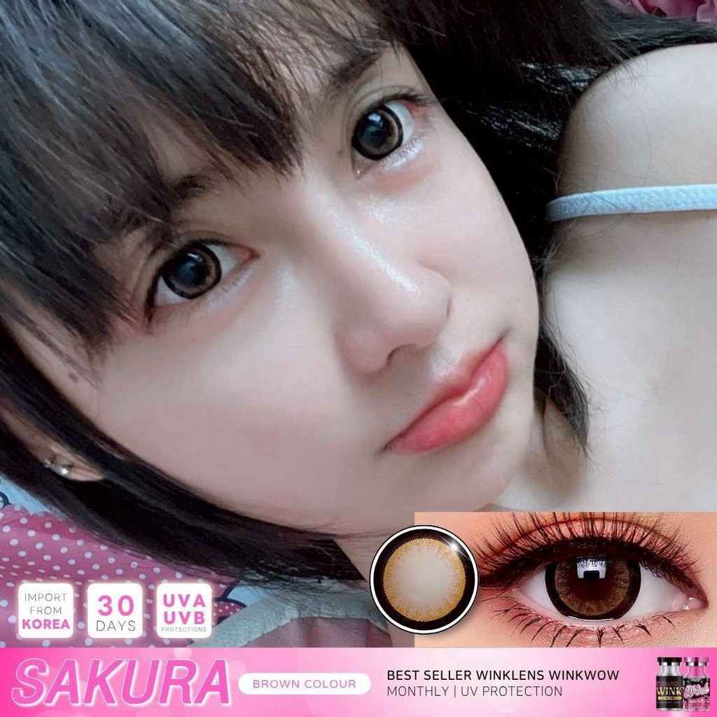 คอนแทคเลนส์[บิ๊กอาย] Sakura Chestnut / Gray (Wink) ☁️ มี อย.ไทย