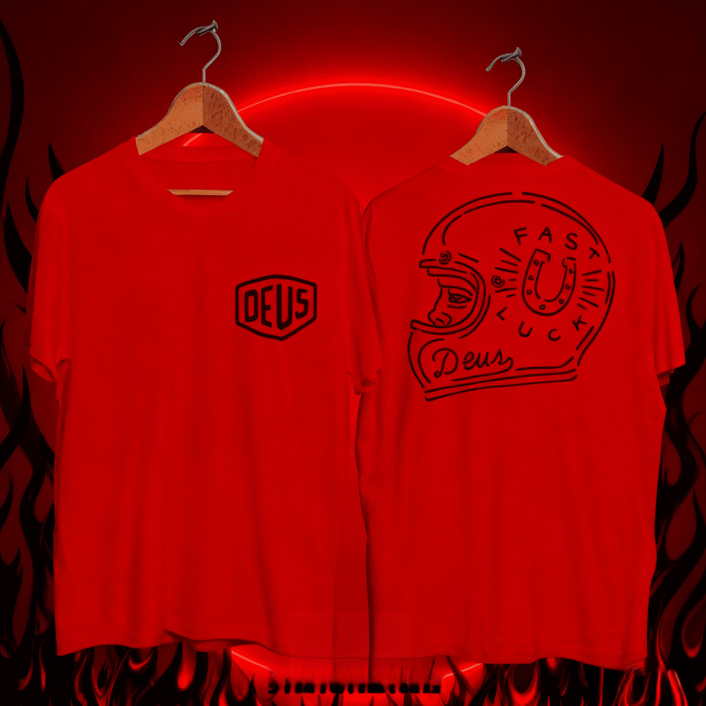 เสื้อแขนสั้นปริ้นลายหมวกกันน็อก Deus Ex Machina Fast Luck สไตล์มอเตอร์ไซค์ สุดเท่ รองรับชายหญิง ผ้าฝ