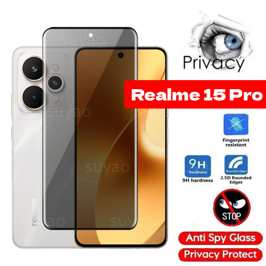 สําหรับRealme 15Pro 15 Pro 5G 2025 Premier Anti peepingโค้งส่วนตัวRealme15Pro 15Tกระจกนิรภัยป้องกันหน้าจอฟิล์ม 9H Hardnes Peek Scratch Full Anti-Spyฝาครอบ