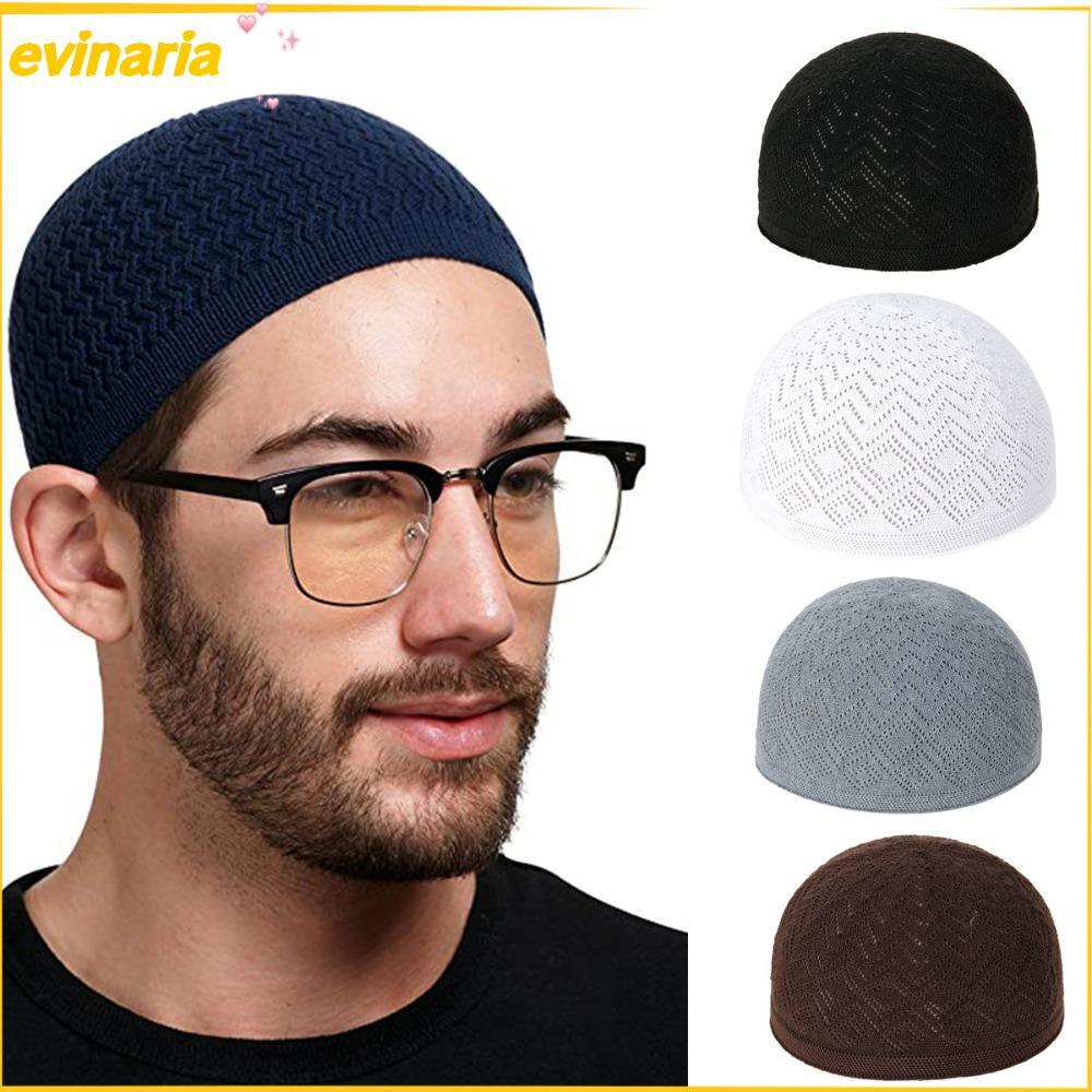 หมวกบีนนี่ถัก EVINARIA, หมวกอธิษฐานผู้ชายสีทึบ, ตาข่ายคุณภาพระบายอากาศหมวกคลุมศีรษะผู้ชาย