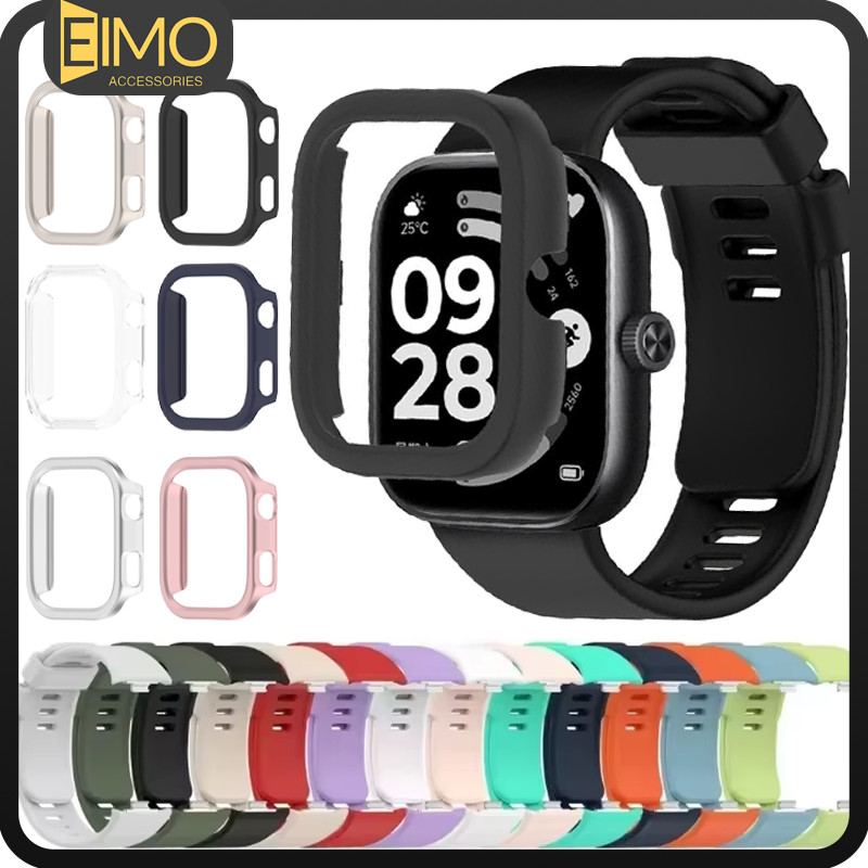 【สาย+เคส】สายยางกีฬาอ่อน ฝากป้องกันรู for Xiaomi Redmi Watch 6 5 4 สายซิลิโคนเปลี่ยน ป้องกันหน้าจอป้องกัน Gores