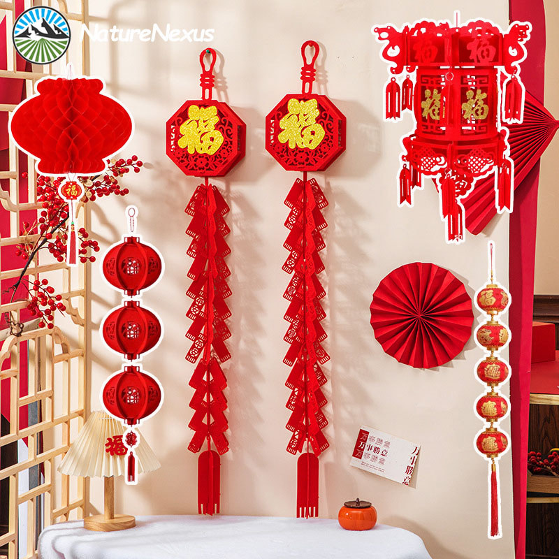 โคมไฟสีแดงจีน โคมแดง 2026 New year ผ้าไม่ทอ โคมตรุษจีน สําหรับตกแต่งเทศกาลตรุษจีน