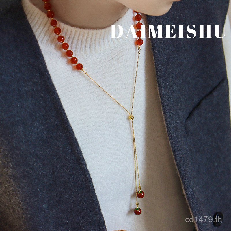 สร้อยคอลักษณะคลาฟิกเคิล สไตล์จีน หินธรรมชาติ เพอร์ซิโมม สวยงามและสวมใส่ง่ายMDB3