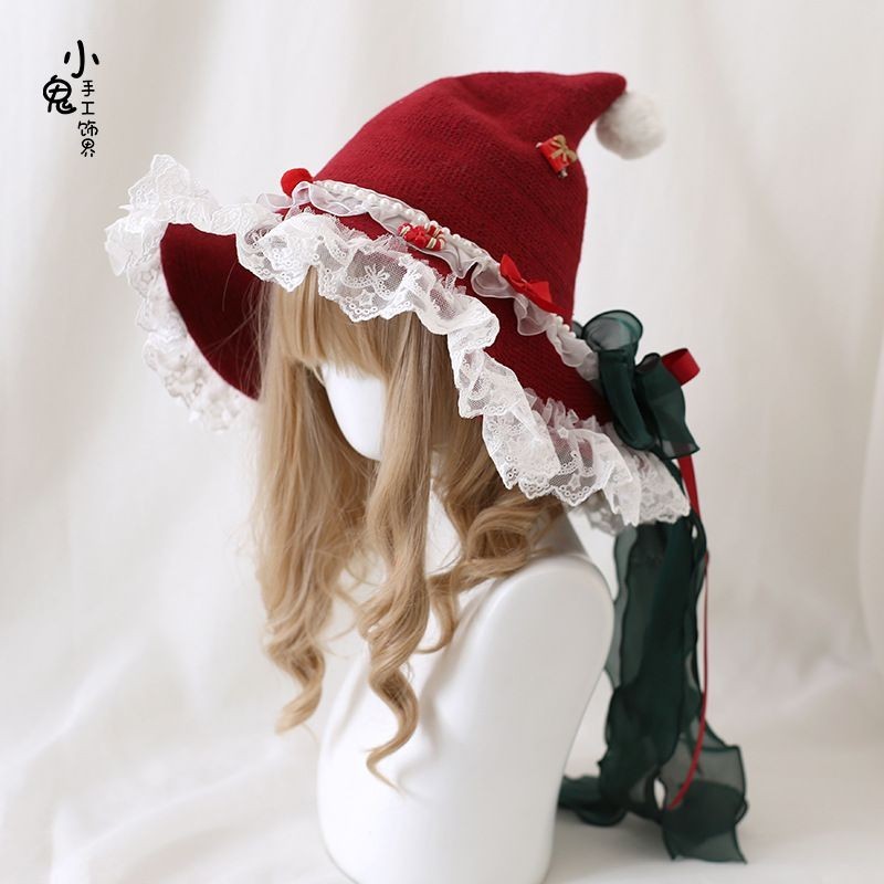 Original Lolita Christmas Bow Plush Lace Miko หมวกคริสต์มาส Miko หมวก Lolita Miko หมวก 11.22