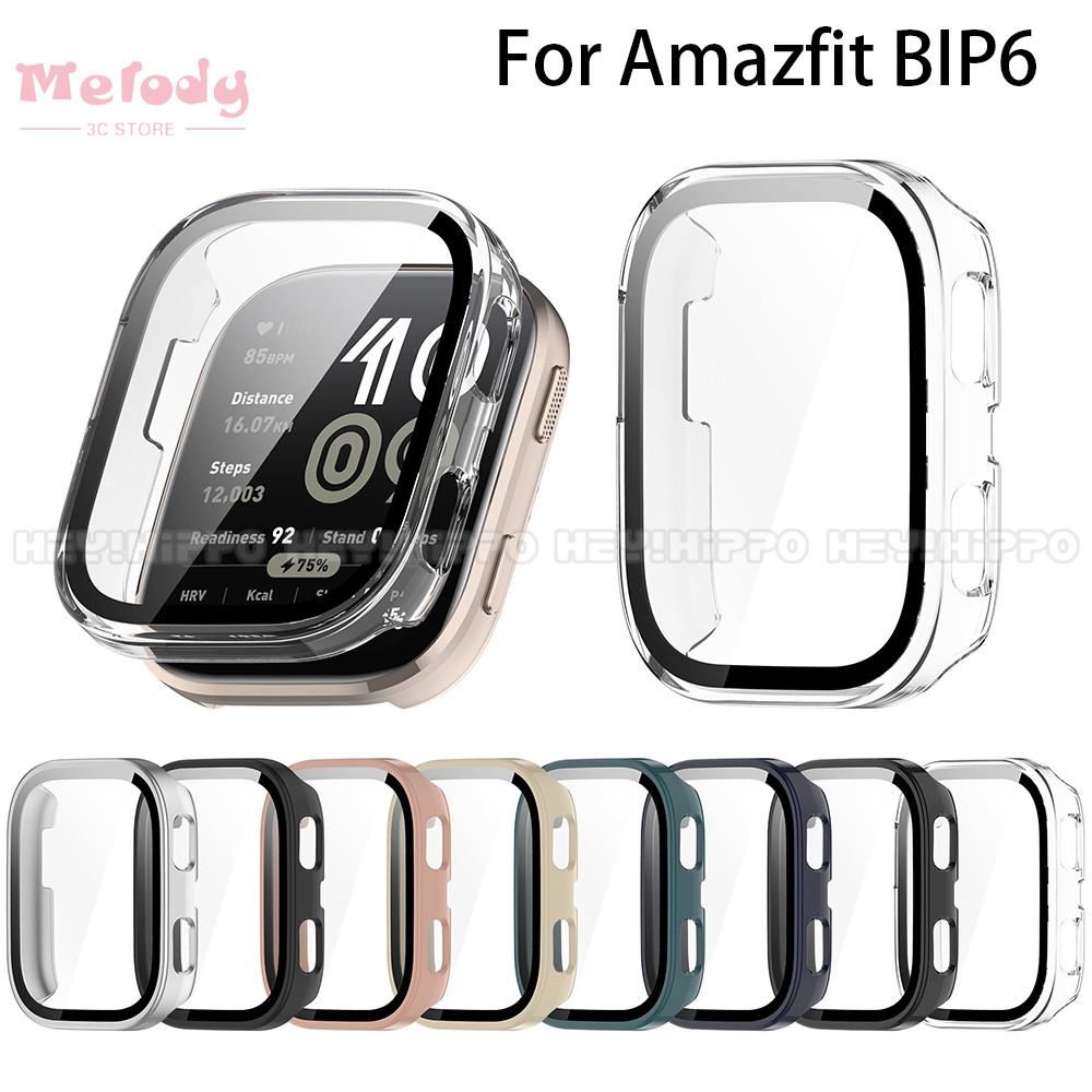 กรณีพีซีแบบแข็ง + กระจกป้องกันหน้าจอสําหรับ Amazfit Bip 6 เปลือกกันชนกระจกนิรภัยฝาครอบนาฬิกา Amazfit Bip6 อุปกรณ์เสริม