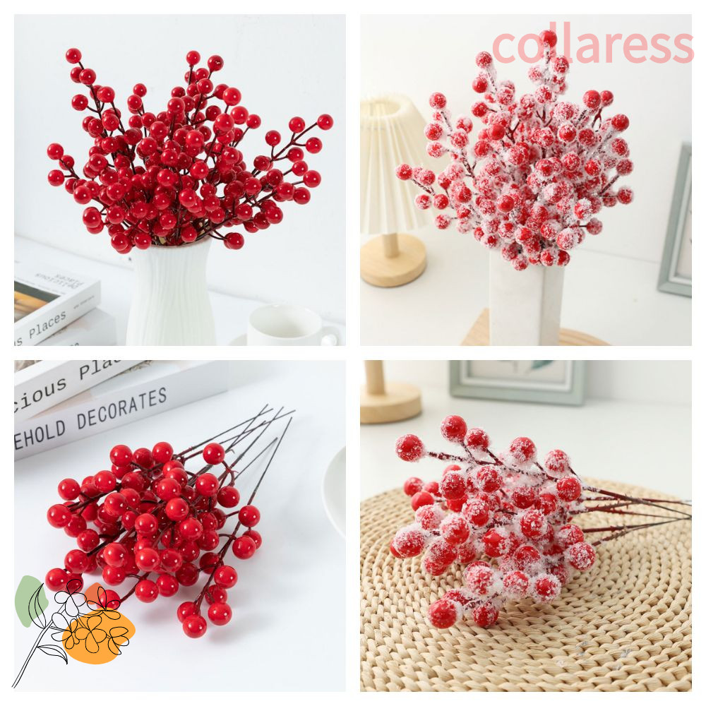 COLLARESS 10PCS Red Berries สาขา, สีแดงกับ Frost Christmas Berry สาขา, เครื่องประดับงานแต่งงานตกแต่ง