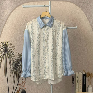 ‍CHICMORE Kemeja Kasual Dengan Motif Bunga Dan Garis Yang Indah | Kemeja Berstyling Modern Dengan Detail Sulam Yang Elegan | Cocok Untuk Aktivitas Sehari-hari Dan Acara Santai