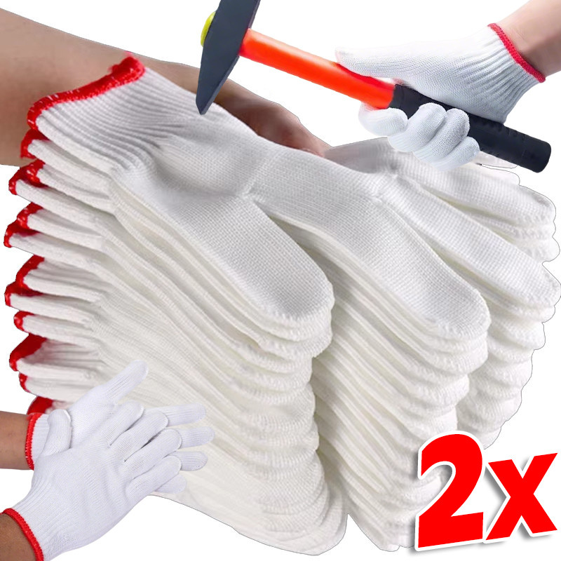 ถุงมือทํางานกันลื่นทนต่อการสึกหรอ 2 ชิ้น – ถุงมือยางยืดไนลอนสีขาว ไม่จํากัดเพศ