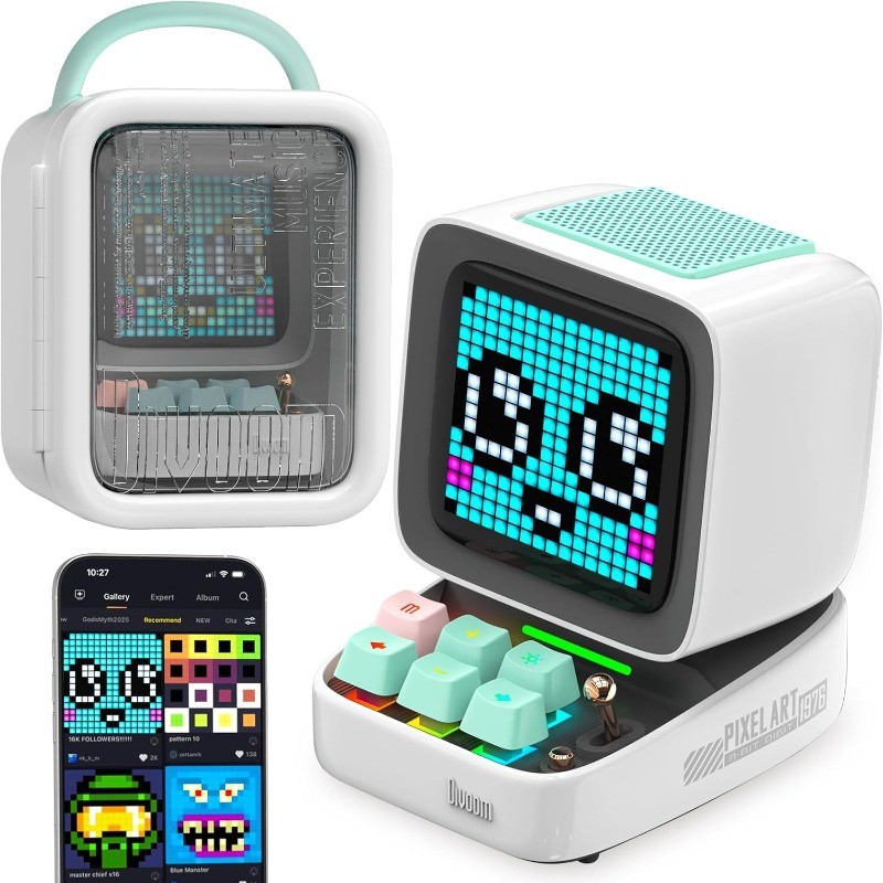 ลําโพง Divoom Ditoopro Pixel Art, ลําโพงบลูทูธย้อนยุคดัง, แกดเจ็ตควบคุมแอป DIY, อุปกรณ์ตั้งโต๊ะน่ารั