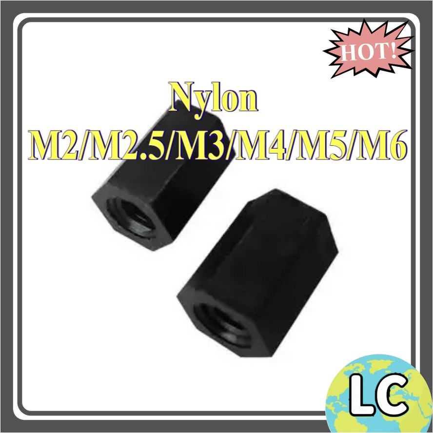 คอลัมน์ไนลอนหัวแบนหกเหลี่ยมแกนผ่านคู่, คอลัมน์แยก, คอลัมน์รองรับพลาสติกสีดํา, คอลัมน์สเปเซอร์ M2/M2.