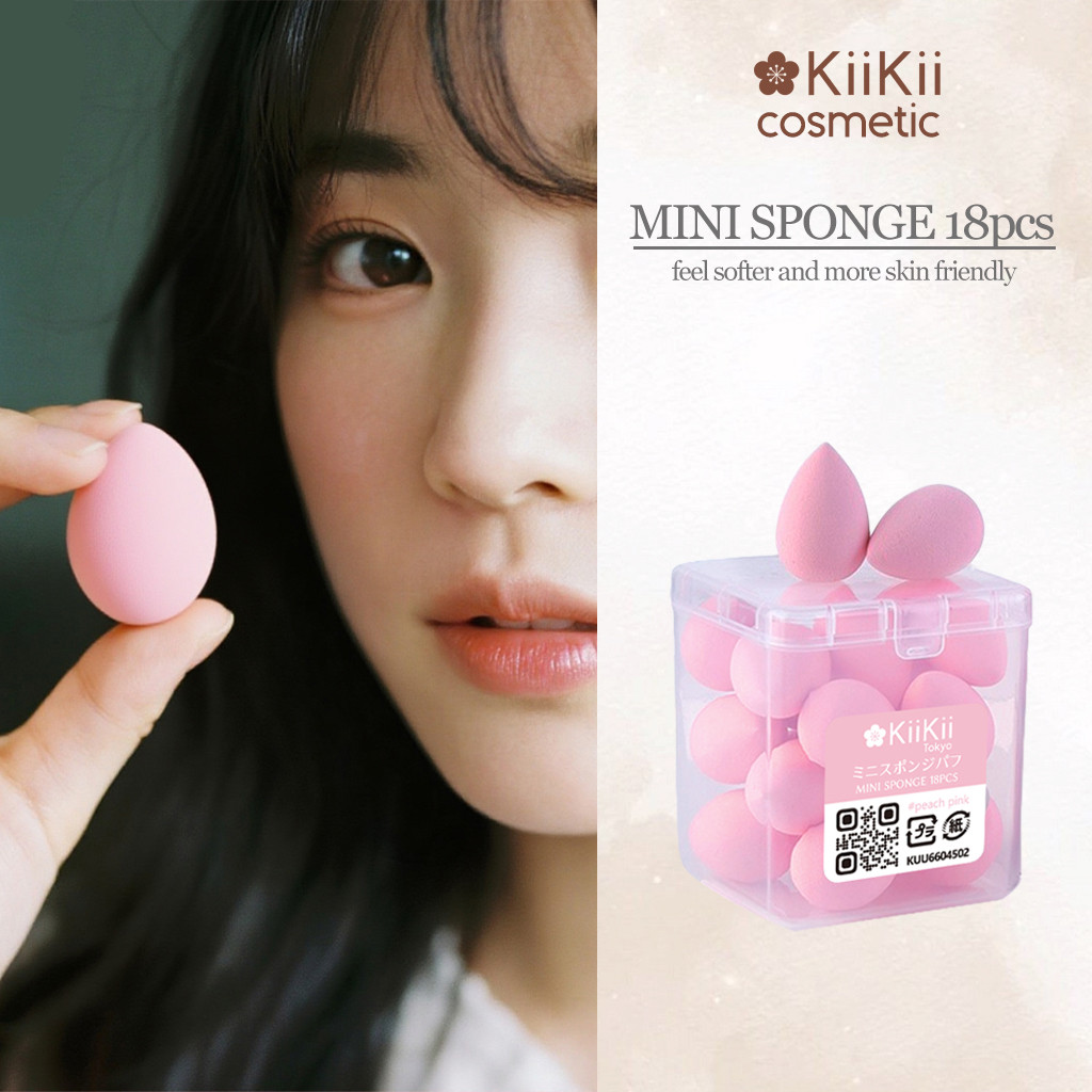 KiiKii Cosmetic พัฟแต่งหน้า ฟองน้ําแต่งหน้ามินิ ฟองน้ํา ฟองน้ําไข่ เซตกล่อง 18 ชิ้น ดีไซน์ประณีต