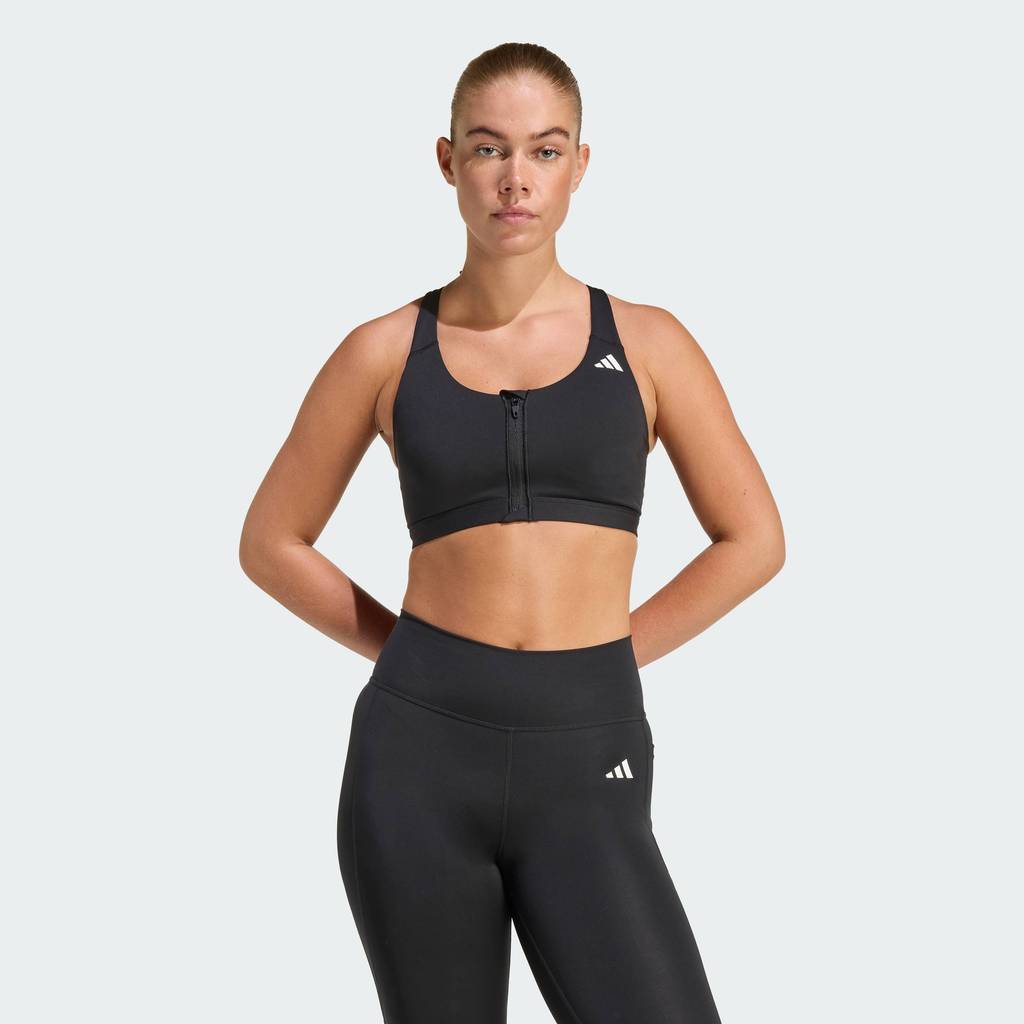 adidas Gym & Training บราซัพพอร์ตระดับปานกลางแบบมีซิปด้านหน้า Optime Essentials Workout ผู้หญิง สีดำ KB4386