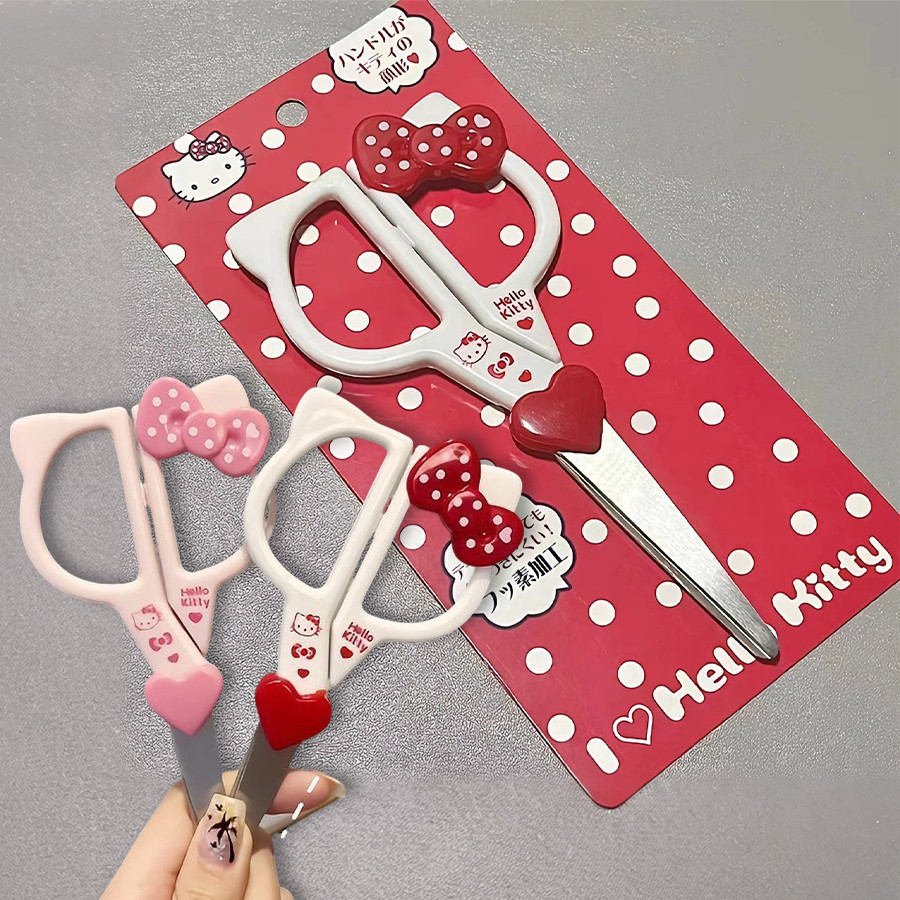 Hello Kitty Hand Made กรรไกร Kitty Cat Art กรรไกรเด็กเครื่องเขียนโรงเรียนอุปกรณ์สํานักงานของขวัญเด็กผู้หญิง