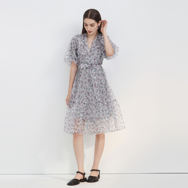 เดรสลายดอกไม้สำหรับผู้หญิง กระโปรงยาวและคอแคบทรงสไตล์ V เหมาะสำหรับโอกาสต่างๆ - S223Z120E