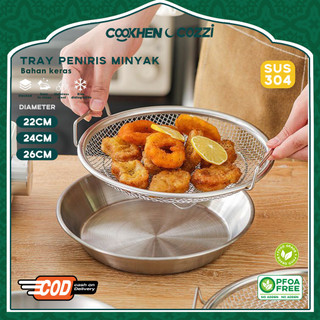 Cookhen Keranjang Tirisan Minyak 2 Lapis Baja Tahan Karat Nampan Penggorengan Multifungsi Saringan Kawat