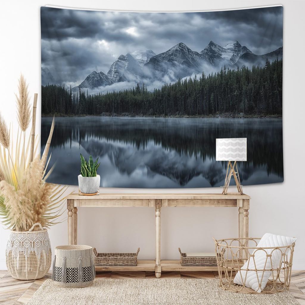 JAWO Landscape Tapestry แขวนผนัง, Lake พร้อม Mountain Forest ภูมิทัศน์ Wild Nature Scenic, ผ้าโพลีเอ