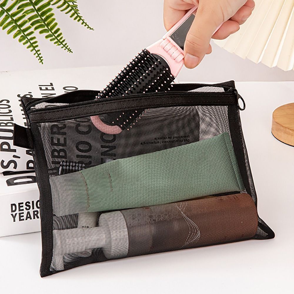 MUNDAUN กระเป๋าเครื่องสําอาง, พร้อมตาข่ายซิปแต่งหน้า, Travel Organizer สีดํากระเป๋าเก็บโปร่งใสผู้หญิง - รูปที่ 4