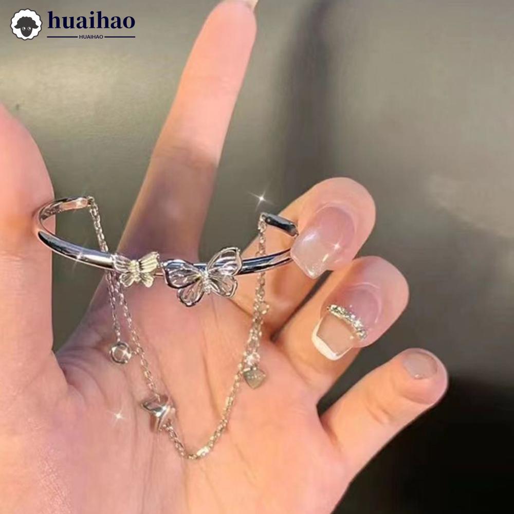 HUAIHAO Temperamental สร้อยข้อมือผีเสื้อ ครึ่งโลหะผสมพู่ เครื่องประดับสำหรับมือ J1Q9