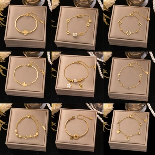 สร้อยข้อมือเหล็กไทเทเนียม ลายเส้นแบบ 18K Gold แฟชั่นสำหรับผู้หญิง พร้อมขายส่ง