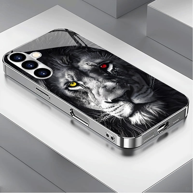 SAMSUNG Mighty Tiger Lion Luxury Platedกรอบแว่นตาสําหรับSamsung Galaxy S22 S23 S24 S25 Ultra A22 A23