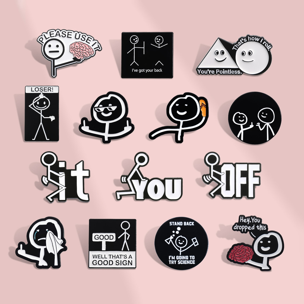 การ์ตูนตลก Stickman อารมณ์ขัน Gesture เข็มกลัด Ironic Phase ป้ายโลหะเสื้อผ้ากระเป๋าเป้สะพายหลังอุปกรณ์เสริมเครื่องประดับของขวัญ