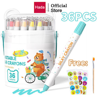 12/24/36/48 Warna Colorful Crayon Bucket Krayon Silky Crayon Set Mewarnai Alat Warna Set Anak Wipe and Clean crayon anti kotor dan patah Washable Silky Crayon Putar