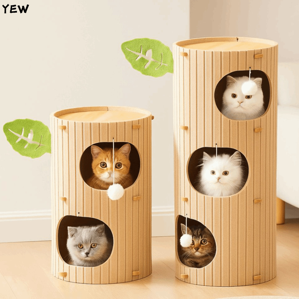 YEW Cave Cat Bed, Tree Hole Multi-layer Cat Castle House, สนุกวางซ้อนกันได้ทนทาน Felt Cats อุโมงค์คอ